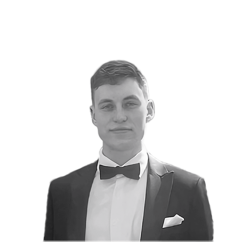 Portrait of Micah Shiels in black and white